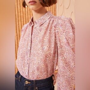 Ulla Johnson Dalia Blouse Blush Floral Button Up Cotton Silk Voile‎ Size 6 Med